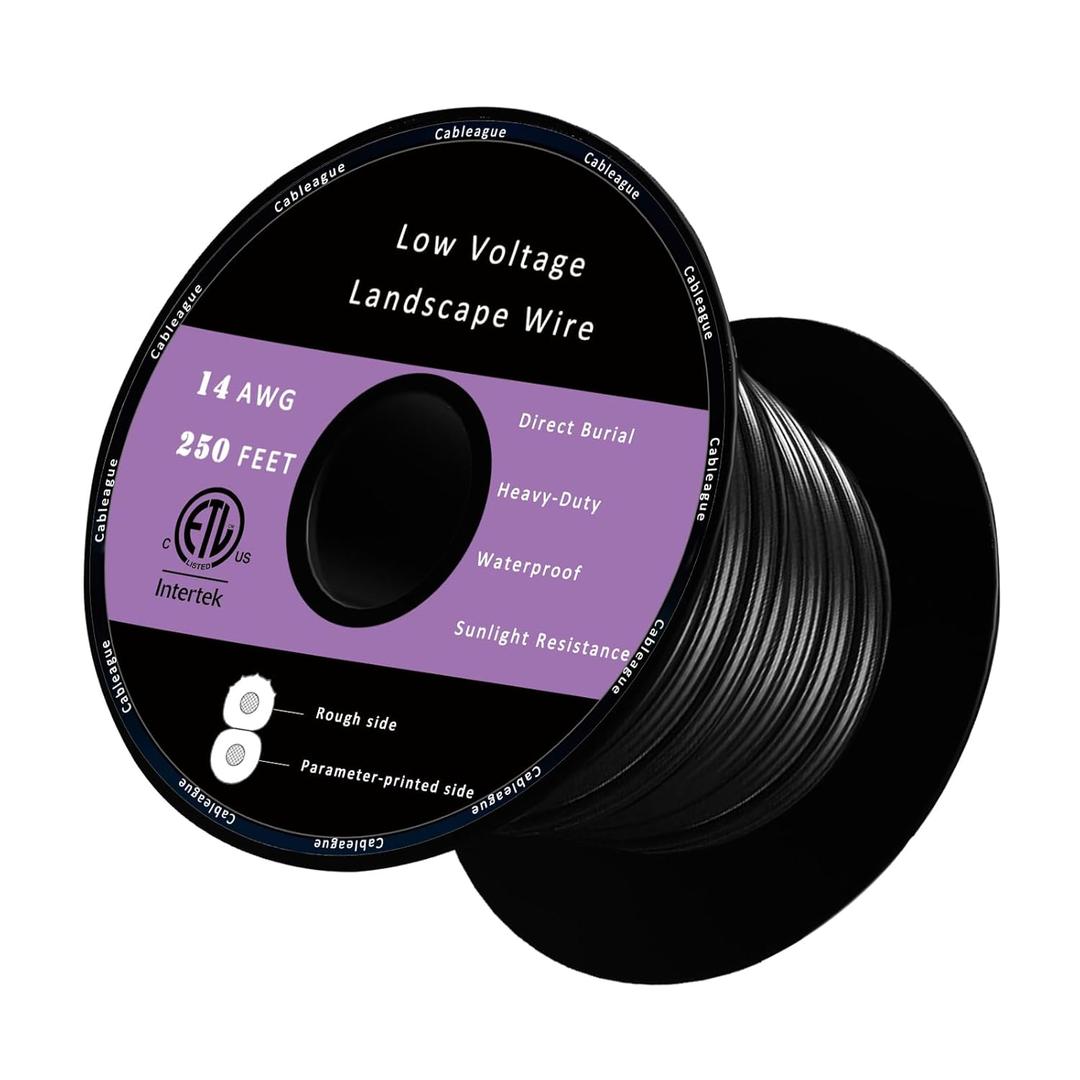 14/2 Low Voltage Landscape Lighting Wire 250ft 14AWG*2C Waterproof Conductor Outdoor Direct Burial 250 feet Black
