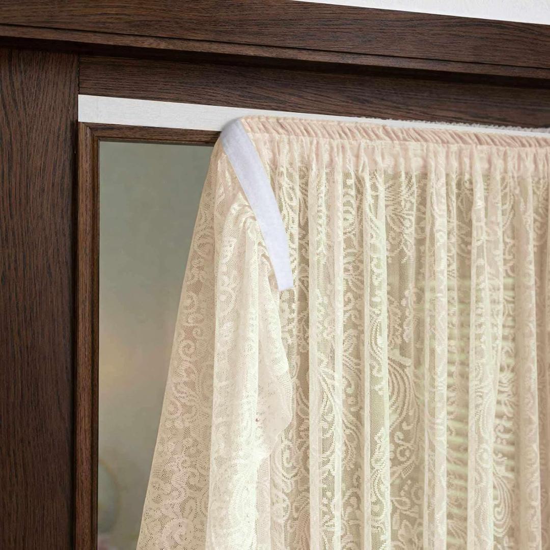 Back Sidelight Curtains Set of 2 for Entryway Adhesive No Drill Window Covering, Privacy and Light Filtering with Lace Bows (26" W x 73" L - Beige)