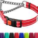 CollarDirect Martingale Dog Collar with Stainless Steel Chain and Quick Release Buckle - Reflective Collar for Dogs - Red, Medium (Neck Size 14"-17")