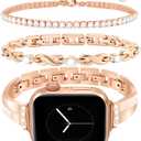 Rose Gold Slim Band and 2Pcs Bracelet Set for Women Compatible with Apple Watch 38mm 40mm 41mm 42mm(S10/11) Adjustable Metal Dressy Straps for iWatch Series 11/10/9/8/7/6/5/4/SE/3/2/1