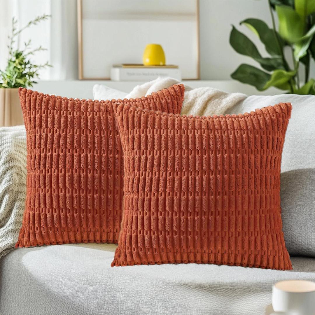 QUORGVES Fall Rust Pillow Covers 18x18 Inch Set of 2 Corduroy Terracotta Throw Pillow Covers Decor for Sofa Living Room Couch Bed Burnt Orange Pillow Covers
