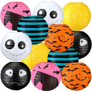 Tuanse 12 Pcs Nightmare Xmas Paper Lanterns Party Decorations 8 Inch Christmas Hanging Lanterns Nightmare Theme Hanging Decorations for Christmas Halloween Supplies