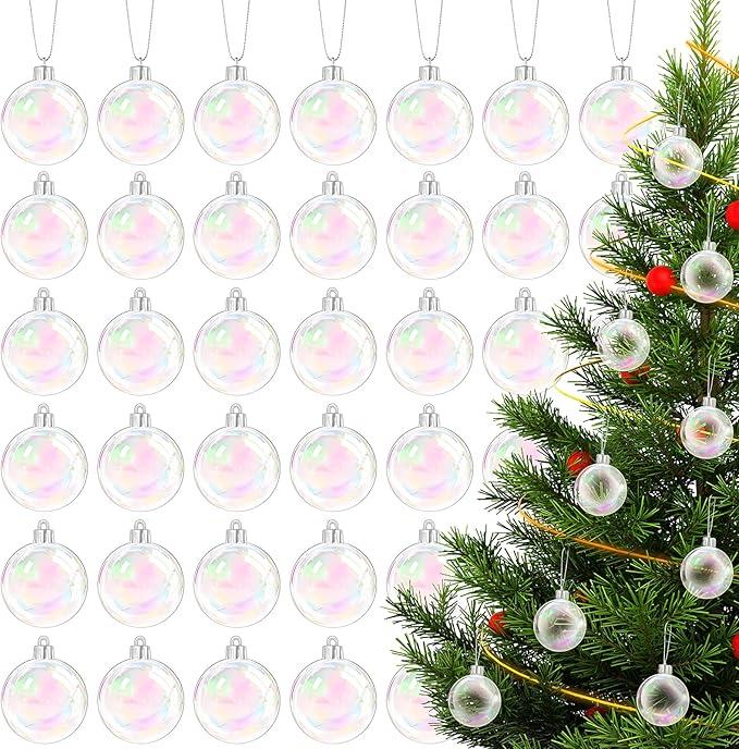 50 Pcs Iridescent Christmas Ornament Balls,2.36 inch Hanging Clear Rainbow Clear Plastic Balls for Xmas Tree,DIY,Wedding,Halloween,Home Decor