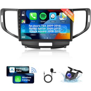 [8 CORE 4G+64G] Car Radio for Acura TSX 2009-2014/ Honda Spirior 2009-2013/ Honda Accord 2008-2012 with Wireless Carplay/Android Auto, 9 Inch Touch Screen with GPS, WiFi, SWC, DSP+Backup Camera