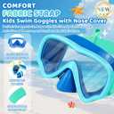 Vvinca Kids Swim Goggles with Nose Cover, Snorkel Diving Mask Fabric Strap Anti Fog Anti Shattered Lens Goggles for Kids 06-Blue Green