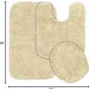 Garland Rug Serendipity Beige Linen 3 Piece Set (Toilet Cover, Contour Rug, Bath Rug) Shaggy Nylon Washable Bathroom Rug Set - Soft, Absorbent, and Stylish for Your Bathroom