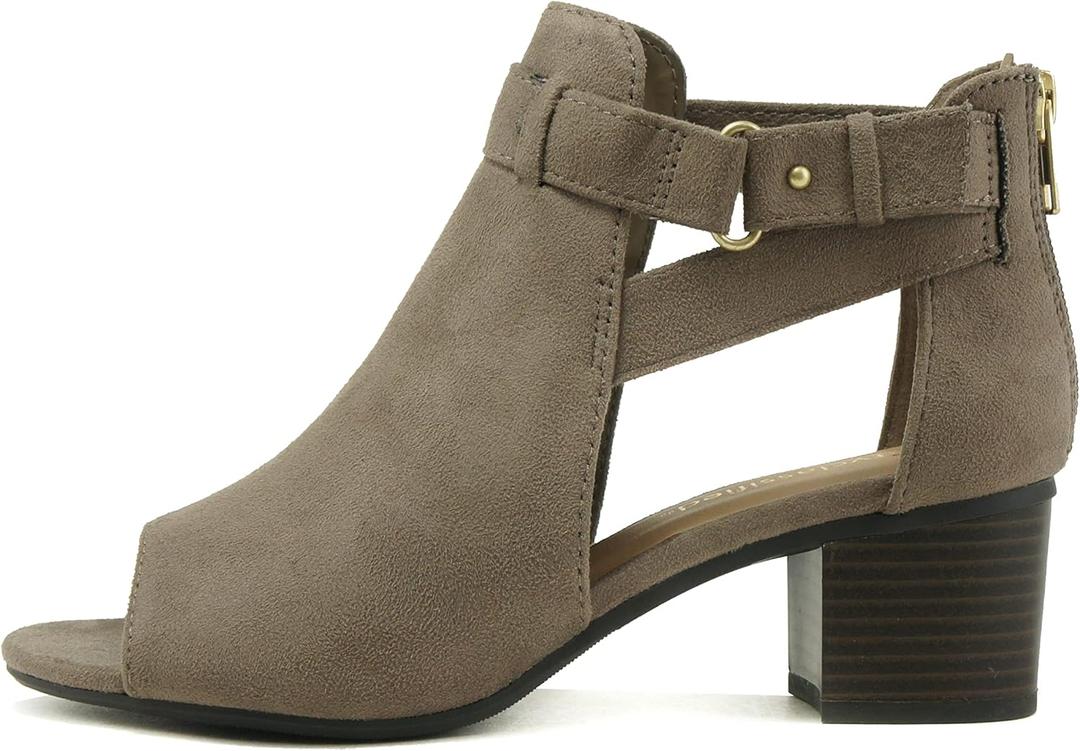 CITYCLASSIFIED Invest ~ Women's Cutout Side Strap Mid Black Chunky Heel Fashion Ankle Bootie (9, Smoke Taupe)