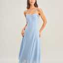 RIHOAS Formal Wedding Guest Dress A Line Sleeveless Slip Spaghetti Strap Corset Chiffon Elegant Party Midi Dress (Blue, L)