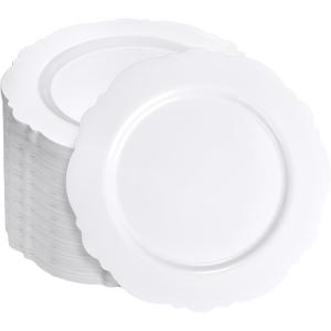 WDF 60pcs White Plastic Dessert Plates -7.5inch Baroque White Disposable Appetizer/Small Cake/Salad Plates- for Upscale Parties & Wedding