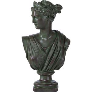 12.5 Inch Greek Statue of Diana, Classic Roman Greek Mythology Head Bust Statue Resin Sculpture Figurines for Home Coffee Table Office Bookshelf Decor Sketch Practice (Vintage Green)