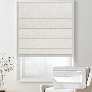 No Drill Blackout Roman Shades for Indoor Windows,Cordless Roman Blinds,Linen No Tools Window Shades,Easy to Install Window Blinds for Home Bedroom,Blackout-Linen Beige 32" W x 48" H