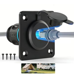 Aluminum Pass Through Wall Socket for Starlink Gen3, RJ45 CAT6 Ethernet Female to Female IP68 Waterproof Bulkhead Panel Socket, Ideal for RV Camper Boat Trailer Off-Grid