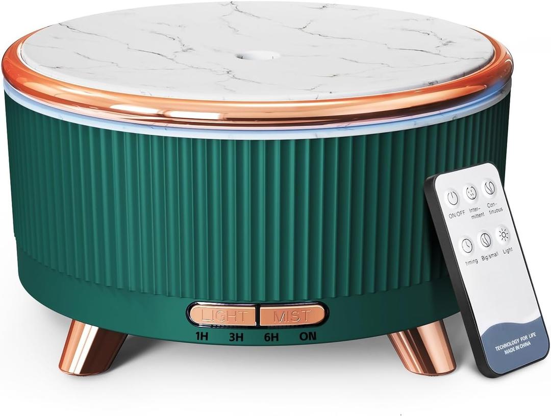 500ML Essential Oil Diffuser: Ultrasonic Aroma Diffuser with Remote Control for Spa Hotel Yoga Room - Humidifier for Bedroom with 7-Color Night Lights & Auto Shut-Off for Nursery/Women Home Relaxation (Blue Green)