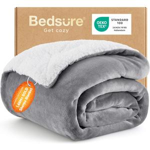 Bedsure GentleSoft Sherpa Fleece Throw Blanket Twin Size for Couch - Thick and Warm Throw for Women and Men, Soft Fuzzy Plush Blanke for Winter, Grey, 60x80 Inches, Gray