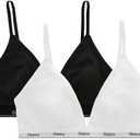 Hanes Women's Originals Triangle Bralette Pack, Breathable Stretch Cotton Bras, 2-Pack Large, Black and White 