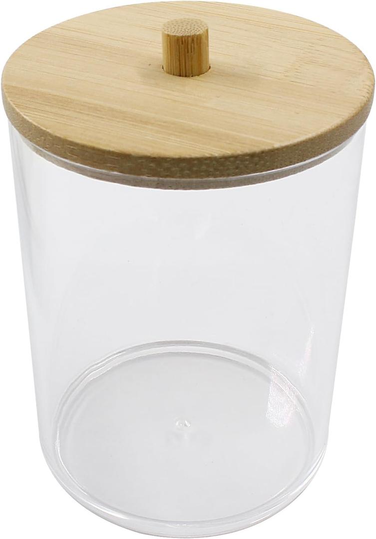 2 Pack Acrylic Qtip Holder Dispenser with Bamboo Lid Bathroom Container Apothecary Jar Containers Vanity Makeup Storage OrganizerRound