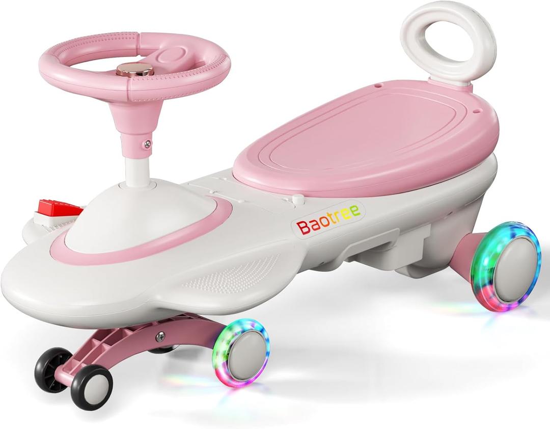 Kids Electric Ride On Car 12V - Electric Wiggle Car with Rechargeable Battery, LED Lights & Music,Anti-Rollover for Boys Girls Ages 3-8, Indoor/Outdoor Toy Vehicle up to 150 lbs (White)