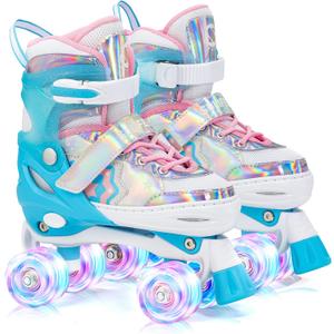 SULIFEEL Rainbow Unicorn 4 Size Adjustable Roller Skates for Girls Boys for Kids Ages 3-5 5-8 6-12 Children Skates Indoor Outdoor (Large - Youth)