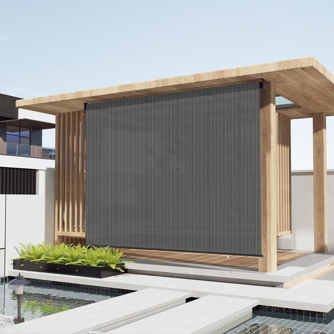 LOVE STORY Outdoor Roller Shade 8'(W) * 8'(H) Exterior Patio Blinds Roll up for Gazebo Deck Backyard, Dark Grey