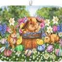 Easter Bunnies Eggs Dish Drying Mat for Kitchen Counter,Spring Colorful Flowers Drying Mat 16 x 18 Inch with High Absorbent Microfiber Drainer Mat for Coffee Bar