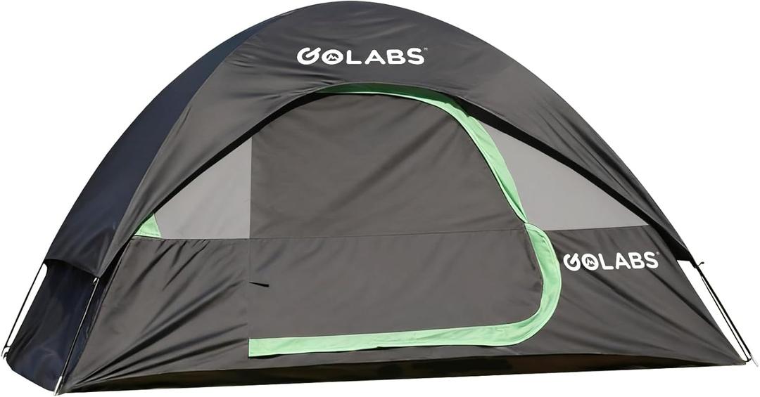 Golabs CT1 2 Person Camping Tent, Easy Set Up in 3 Mins, PU1500mm Waterproof w/Mesh Top & Door with Ventilation, Lightweight 4.4lbs Portable Family Tent with Carry Bag &Interior Storage Pockets &Hook (Gray)