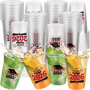 120 Pack Disposable Graduation Plastic Cups, 16 Ounce Drinking Cup Graduation Party Supplies Congrat Grad Tableware Party Favors, Red