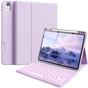 aoub Keyboard Case for iPad (A16) 11th 10th Generation 11 inch 2025/2022, 7 Colors Backlit Wireless Detachable Keyboard, Stand Folio Cover with Pencil Holder for iPad 10th Gen 10.9 inch, Purple