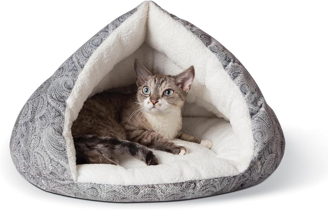 K&H Pet Products Self-Warming Hut Cat Cave Bed, Super-Soft Self-Heating Covered Cat Tent Bed, No Electric Needed to Keep Pets Warm, Also for Small Dogs, Machine Washable - Small 19 X 18in Gray