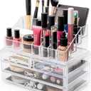 Brookstone Makeup Organizer Case - Countertop Storage With Drawers, Acrylic Cosmetic Display Box, Vanity Organizer and Makeup Holder For Accessories