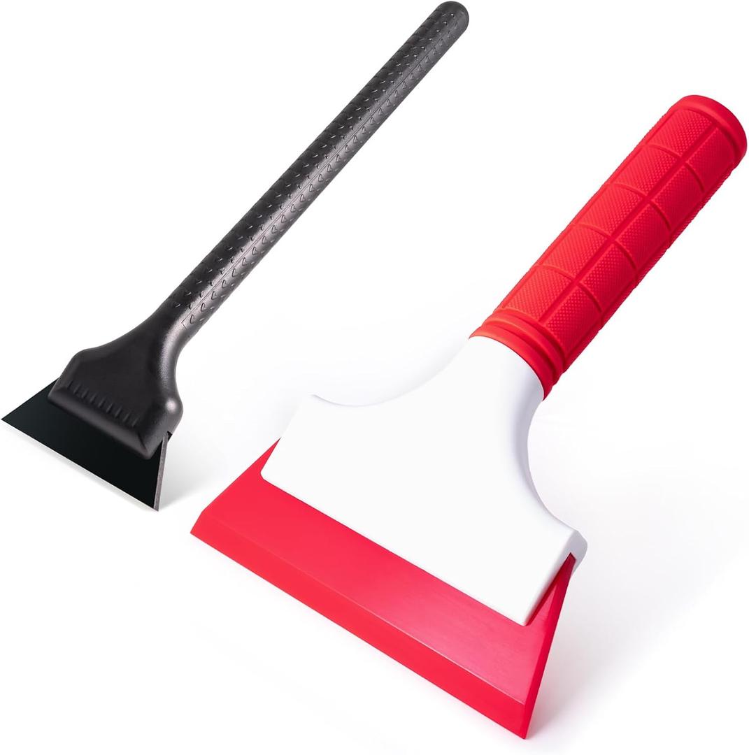 FOSHIO 2 Pack Car Squeegee, 5 inchs & 2 inchs Rubber Blade with Anti-Slip Handle Window Squeegee for Cleaning, Window Tint for Vinyl Car Corners, Windshields, Mirrors and PPF Installation
