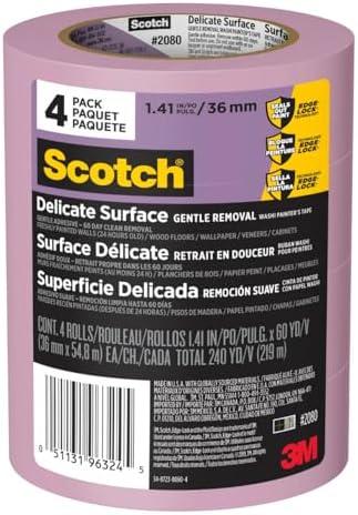 Scotch Delicate Surface Painter's Tape, Purple, Masking Tape Protects Delicate Surfaces and Removes Easily, Multi-Surface Painting Tape for Indoor Use, 1.41 Inches x 60 Yards, 3 Rolls
