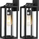 16inch Large Outdoor Wall Lights - 2 Packs Modern Black Exterior Light Fixture with Clear Glass Shade, Waterproof Porch Lighting for House, Farmhouse Sconces Lantern for Front Door, Garage (Sensor-Free-16inch)