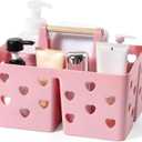 Portable Shower Caddy Plastic Shower Basket Organizer Divided Bathroom Caddy Storage Cleanning Caddy Tote with Handle for College, Dorm Room, Kitchen, Pink