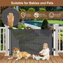 Weatherproof Outdoor Retractable Gate for Dogs with No Rust Stainless Steel Screws and Rods, 55" Wide Waterproof Retractable Baby Gates, Scratch-Resistant Mesh Safety Outdoor Pet Gate for Deck, Black