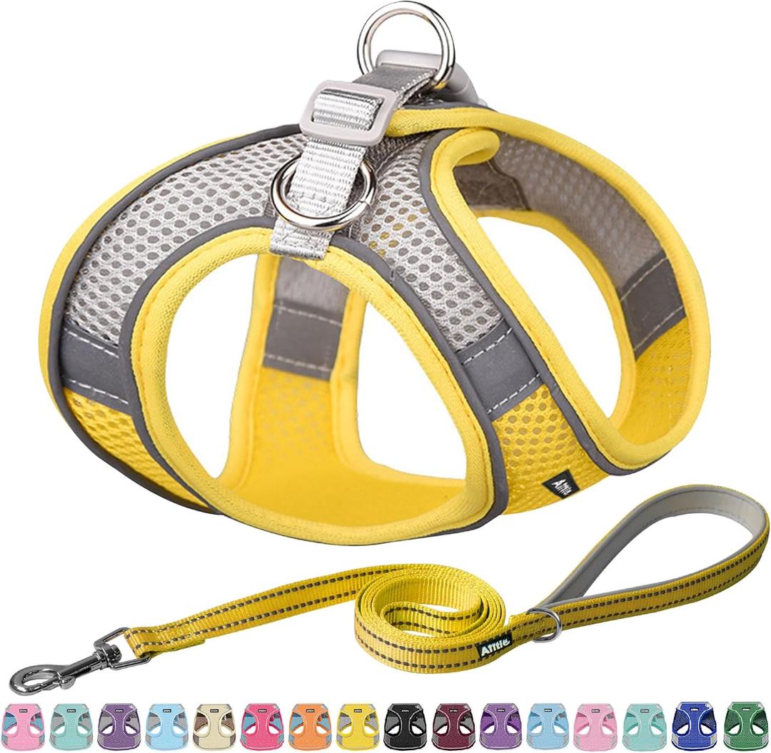 AIITLE Escape Proof Dog Harness - Step in Adjustable Dog Harness No Choke Over with Breathable Mesh and Quick-Release Buckle for All Weather- Outdoor Walking, Training for Medium Dogs Yellow XL