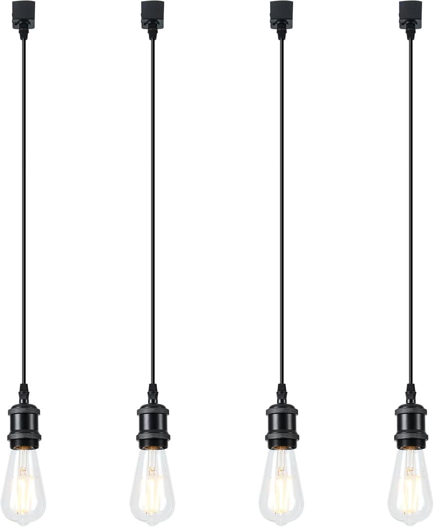 Vintage H Type Track Lighting Head to E26 Heads Direction Adjustable LED Track Lights Fixture Dimmable for Kitchen, Retro Vintage Style, Pack of 4 Black Bulbs Not Included