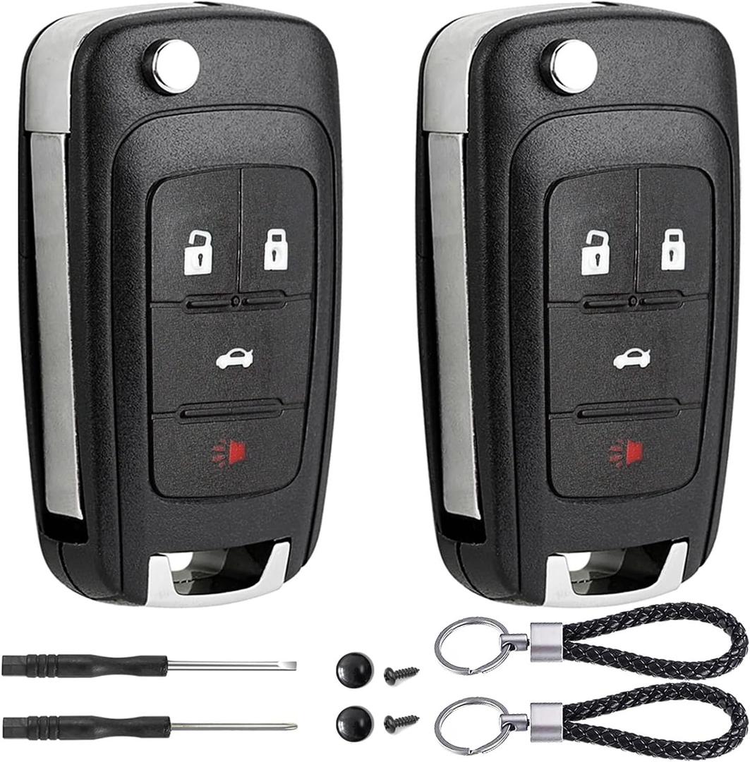2 Pack Flip Key Fob Case Shell Replacement 4 Button for Chevy Cruze Equinox Camaro Impala Malibu Sonic Buick Regal Verano Encore Lacrosse GMC Terrain 2010 2011 2012 2013 2014 2015 2016 2017 2018 2019