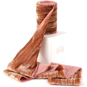 Terracotta Velvet Ribbon 3 inch x 9 ft, Silk Polyester Blend, Perfect for Special Occasions, Terracotta Color, Marble Pattern, Bohemian Style