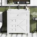 JUMMICO 30'' Bathroom Vanity with Single Sink Combo, Freestanding Modern Bathroom Sink Cabinet, 2 Drawers & 1 Flip-Down Drawer1 Door with Side Storage (White)