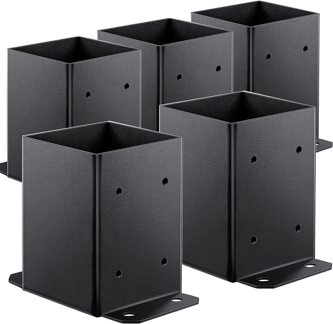 Metty Metal 4×4 Post Base 5 Pcs Post Base Brackets,Inner Size 3.6"x3.6" Heavy Duty Powder-Coated Post Anchor Matte Black Wood Post Brackets for Pavilion Deck Railing Support Deck Base Plate