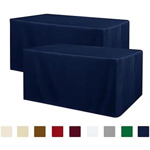 Obstal 2 Pack Table Clothes for 4 Foot Rectangle Tables - Water Resistant Washable Fabric Polyester Rectangle Table Cover Protector for Wedding, Banquet and Trade Shows, 48L x 24W x 30H Inches, Navy