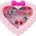 Elesa Miracle 28pcs Children Kids Little Girl Shiny Clip-on Earrings and Adjustable Jewelry Rings in Box, Girl Pretend Play Earrings and Dress up Rings