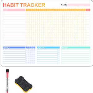 Habit Tracker Calendar Magnetic Whiteboard for Refrigerator,Daily Weekly and Monthly Habit Tracker Journal Workout Motivation Goal Planner Journal