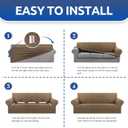 KEKUOU Stretch Single Sofa Slipcover 1 Piece Couch Sofa Cover (31"-55") Furniture Protector 1 Seater Sofa with Elastic Bottom for Kids,Pet.Jacquard Small Checked Pattern Fabric(Small,Camel)