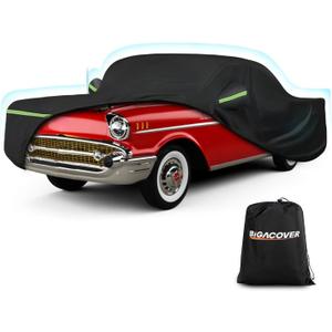 Waterproof Car Covers for Chevrolet Bel Air/150/210 1950-1957 Sedan/Coupe/Hardtop, 420D Oxford Cloth Sun Heat Protection Outdoor Full Covers with Driver Side Zipper Windproof Heavy Duty All Weather (Black)