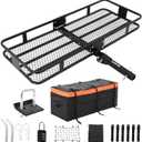 GarveeTech 72" x 30" x 6" Heavy-Duty Folding Hitch Cargo Carrier 600 Lbs Capacity, Includes Ratchet Straps & Waterproof Bag, Integrated Hitch Lock & Reflective Panels, Fits 2" Receiver for SUVs