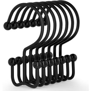 Goowin Shower Curtain Hooks, 12 Pcs Shower Curtain Rings, Durable Rust Proof Black Shower Curtain Hooks, Shower Rings for Curtain, Double Glide Shower Hooks for Shower Curtain Rods, Black