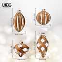 WDS WONDROUS Christmas Ball Ornaments Gold - Set of 8 Striped Glass Neutral Christmas Ornaments Set, Vintage Rustic Christmas Decor for Xmas Tree Home Party Holiday Farmhouse (Brown and Clear)