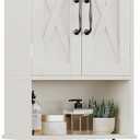 ChooChoo Farmhouse Medicine Cabinet, Bathroom Wall Cabinet with Adjustable Shelf, Towel Bar, 3 Hooks, Over The Toilet Storage Cabinet for Bathroom, Kitchen, White