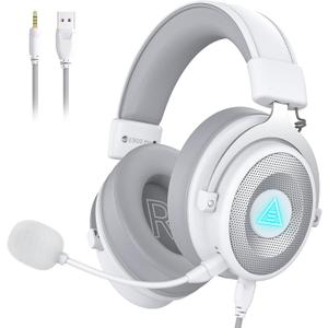 EKSA USB Gaming Headset for PC, Computer Headphones with Detachable Noise Cancelling Microphone, 7.1 Surround Sound, 50MM Driver, Wired Headset with Mic for PS4/PS5, Xbox One, Laptop, Work (White)
